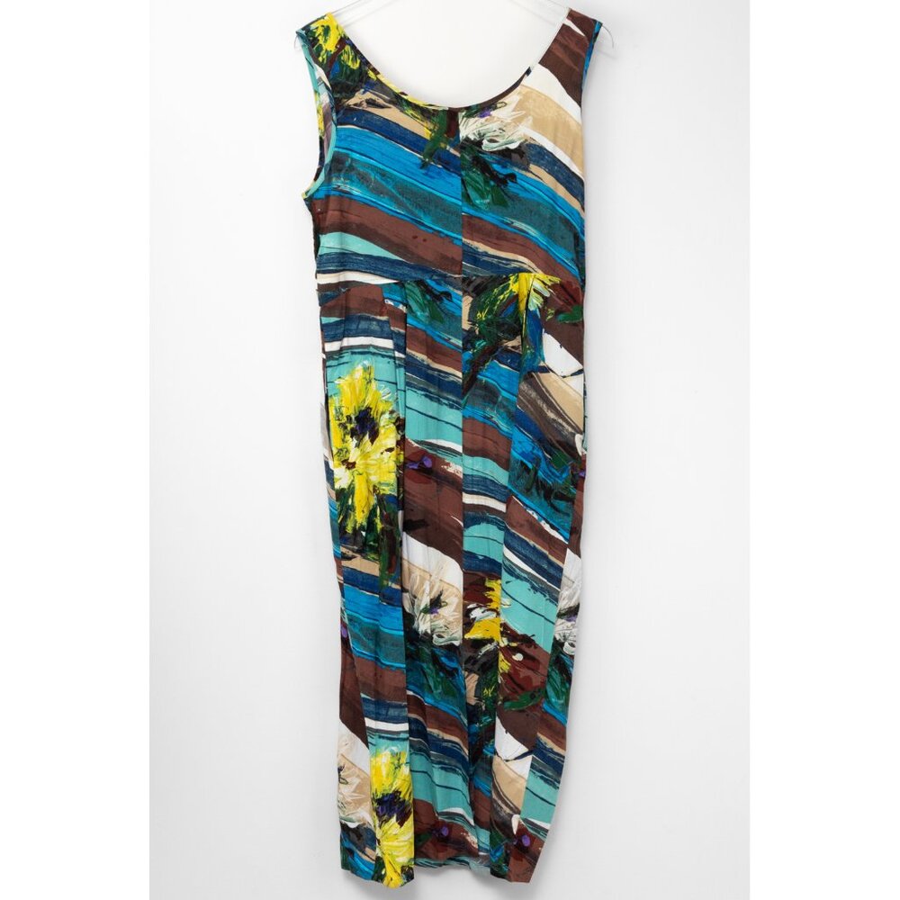Jams World Janice Dress Midi Sleeveless Sandalwood Print Brown Blue Size Medium - Picture 2 of 7